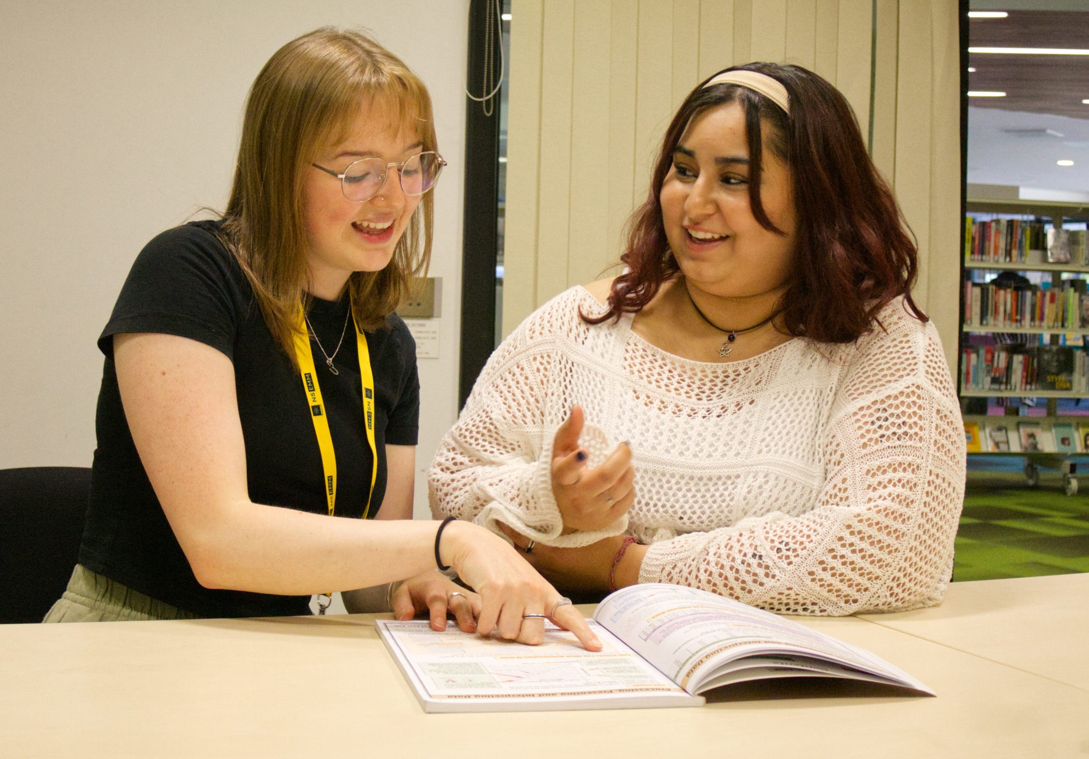 Tutor teaching a student at the library project.